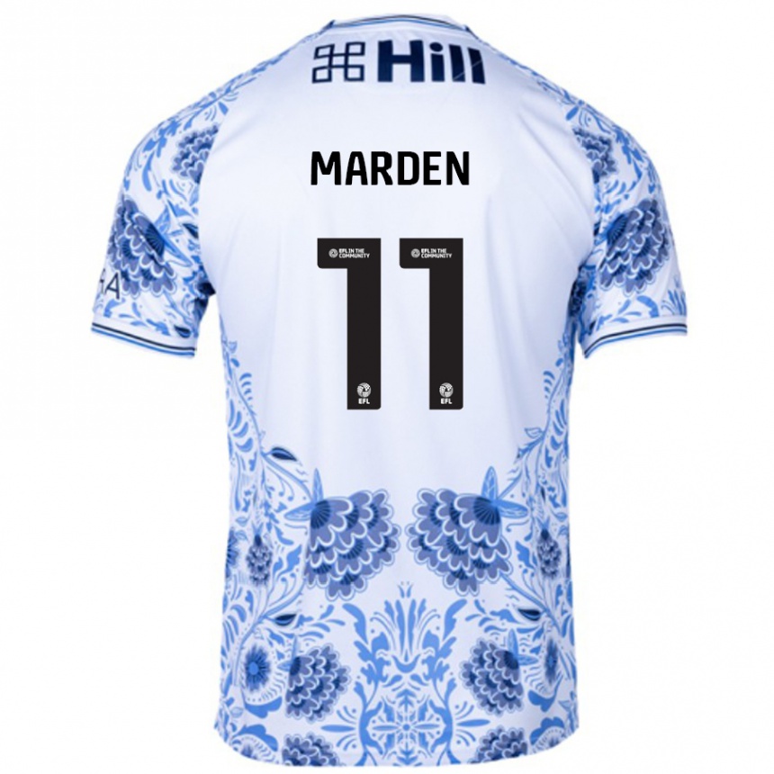 Kinder Fußball Ella Marden #11 Weiß Blau Auswärtstrikot Trikot 2024/25 T-Shirt Luxemburg