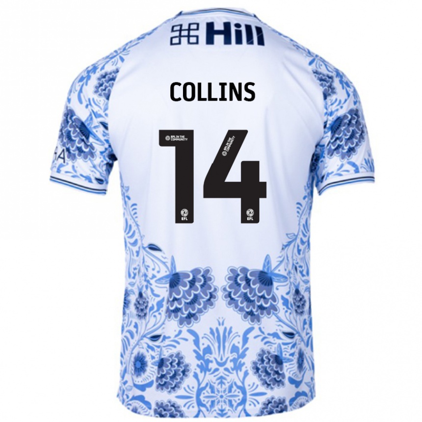 Kinder Fußball Natasha Collins #14 Weiß Blau Auswärtstrikot Trikot 2024/25 T-Shirt Luxemburg