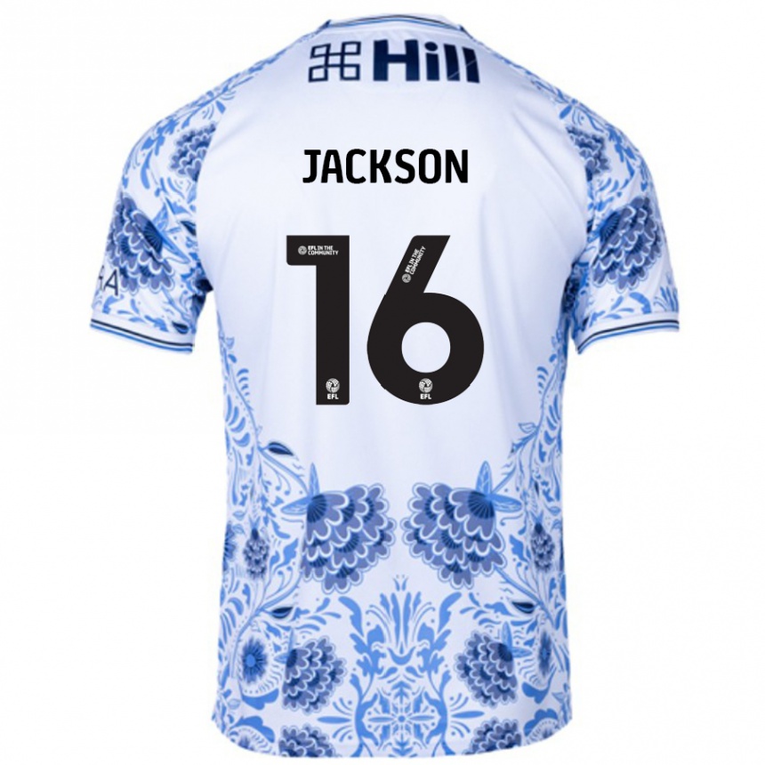 Kinder Fußball Abbie Jackson #16 Weiß Blau Auswärtstrikot Trikot 2024/25 T-Shirt Luxemburg