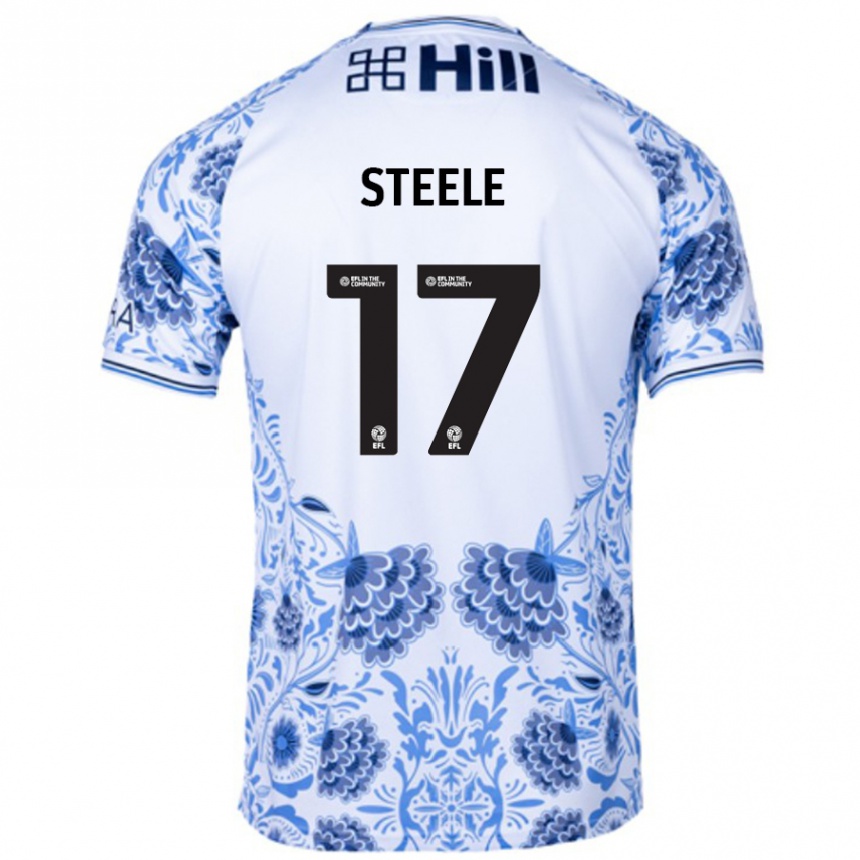 Kinder Fußball Fran Steele #17 Weiß Blau Auswärtstrikot Trikot 2024/25 T-Shirt Luxemburg