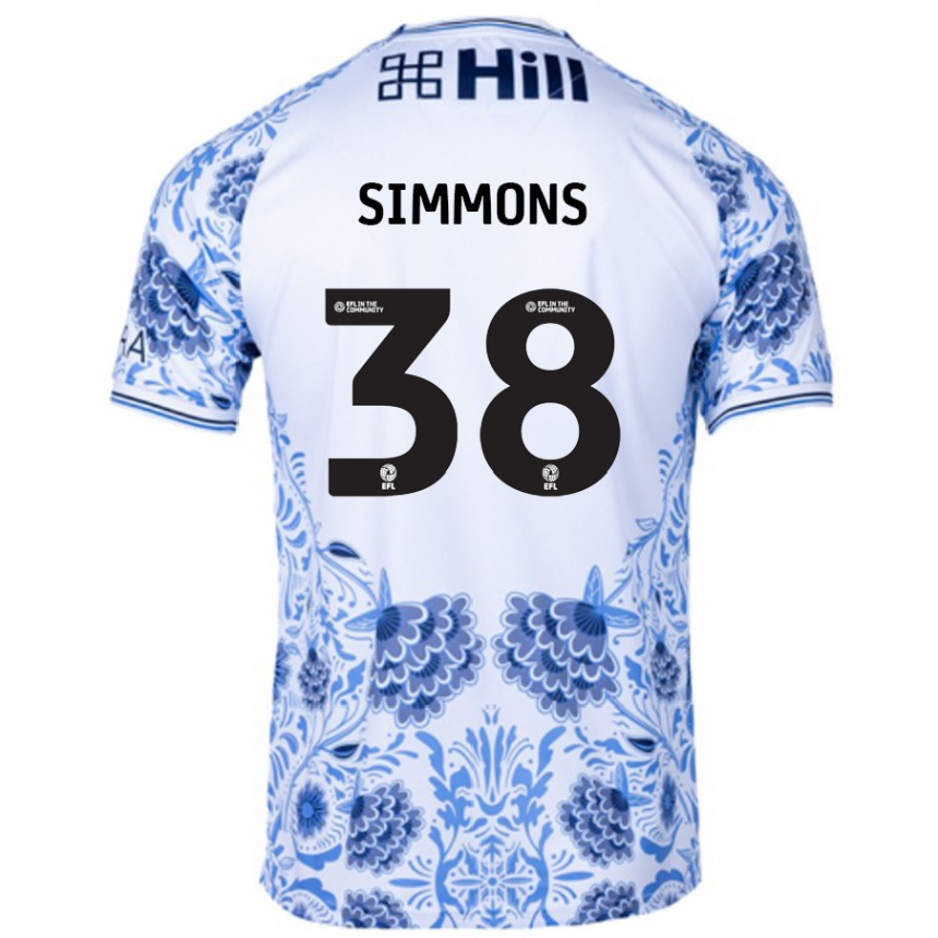 Kinder Fußball Bella Simmons #38 Weiß Blau Auswärtstrikot Trikot 2024/25 T-Shirt Luxemburg