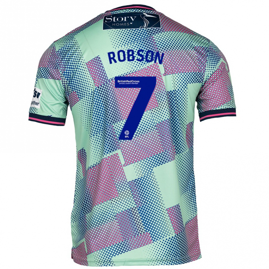 Kinder Fußball Ethan Robson #7 Grün Auswärtstrikot Trikot 2024/25 T-Shirt Luxemburg