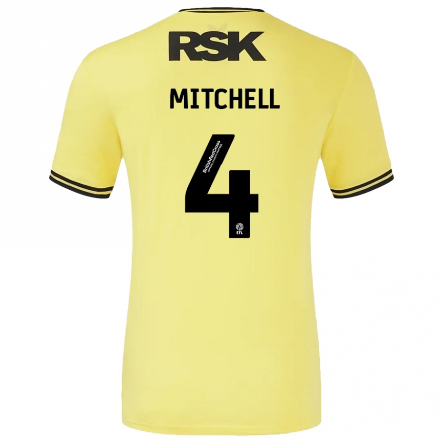 Kinder Fußball Alex Mitchell #4 Gelb Schwarz Auswärtstrikot Trikot 2024/25 T-Shirt Luxemburg