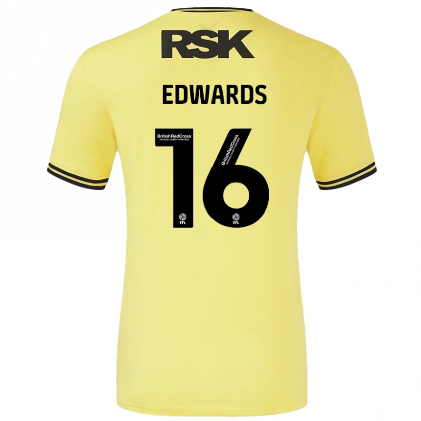 Kinder Fußball Josh Edwards #16 Gelb Schwarz Auswärtstrikot Trikot 2024/25 T-Shirt Luxemburg