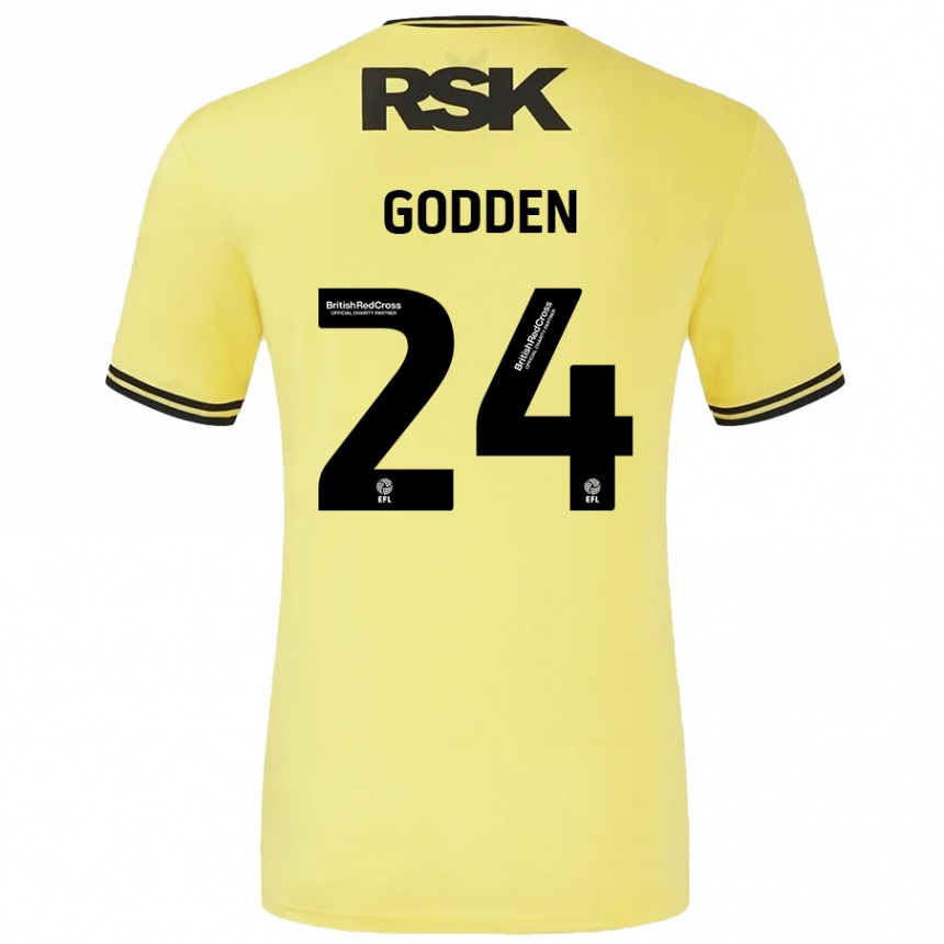 Kinder Fußball Matt Godden #24 Gelb Schwarz Auswärtstrikot Trikot 2024/25 T-Shirt Luxemburg