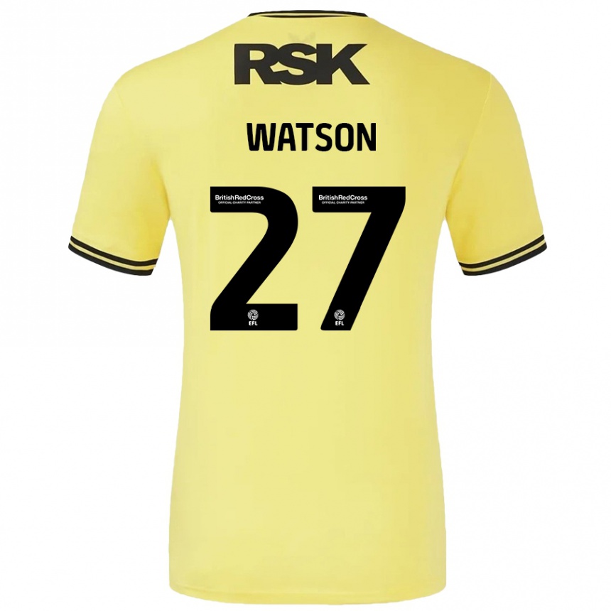 Kinder Fußball Tennai Watson #27 Gelb Schwarz Auswärtstrikot Trikot 2024/25 T-Shirt Luxemburg