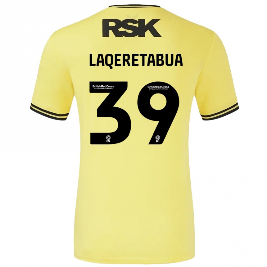 Kinder Fußball Josh Laqeretabua #39 Gelb Schwarz Auswärtstrikot Trikot 2024/25 T-Shirt Luxemburg