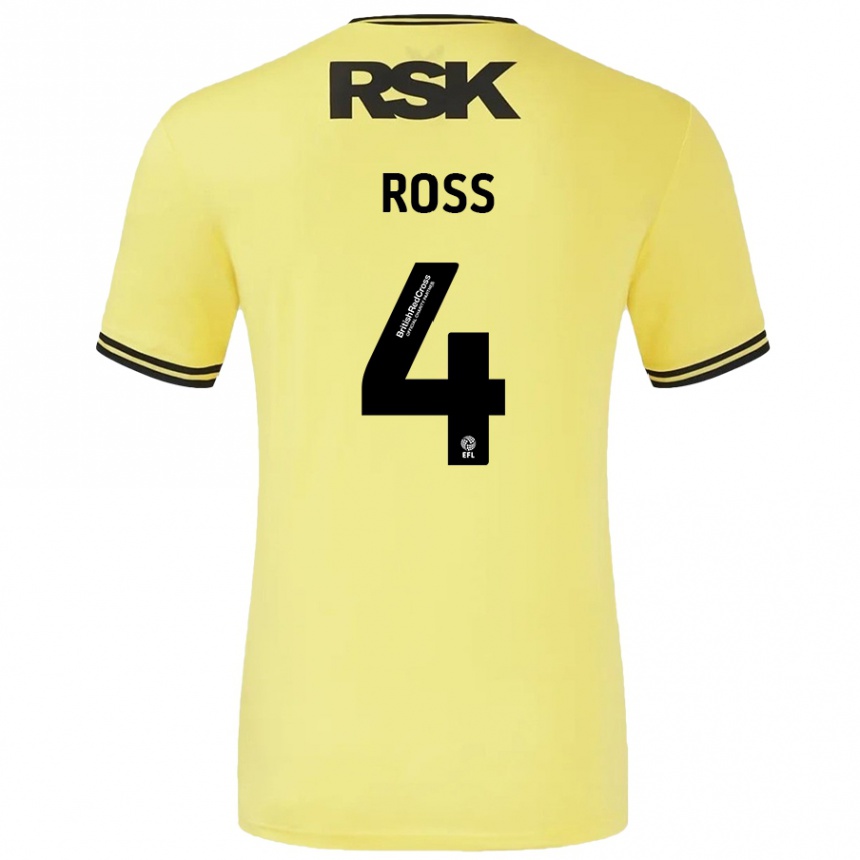 Kinder Fußball Mia Ross #4 Gelb Schwarz Auswärtstrikot Trikot 2024/25 T-Shirt Luxemburg