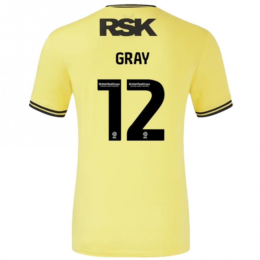 Kinder Fußball Jessica Gray #12 Gelb Schwarz Auswärtstrikot Trikot 2024/25 T-Shirt Luxemburg