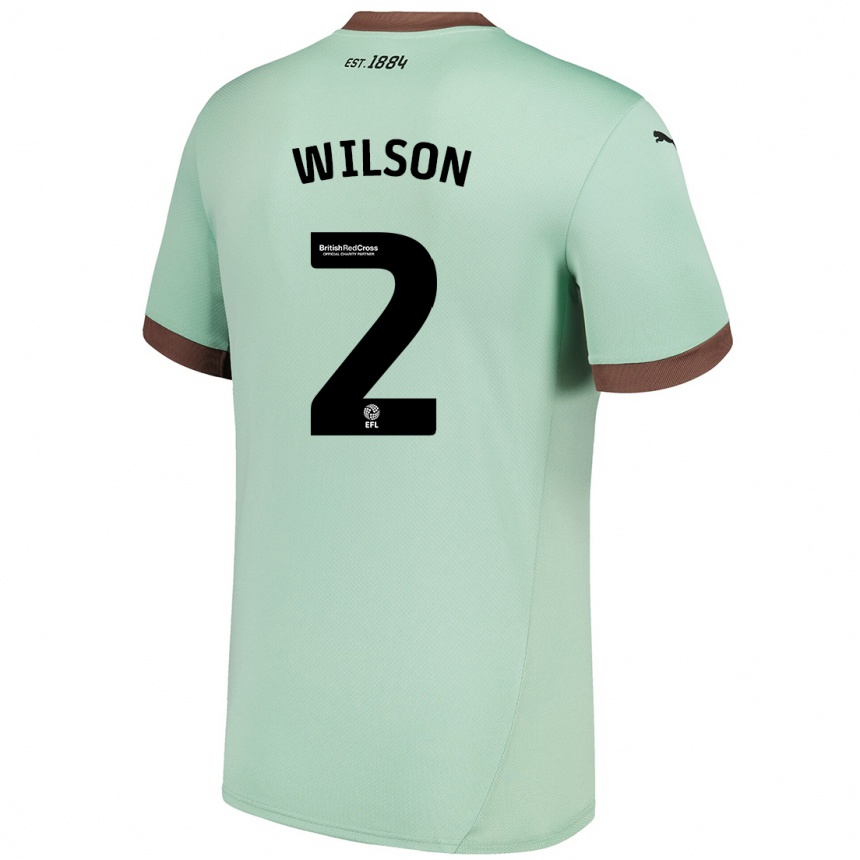 Kinder Fußball Kane Wilson #2 Blassgrün Auswärtstrikot Trikot 2024/25 T-Shirt Luxemburg