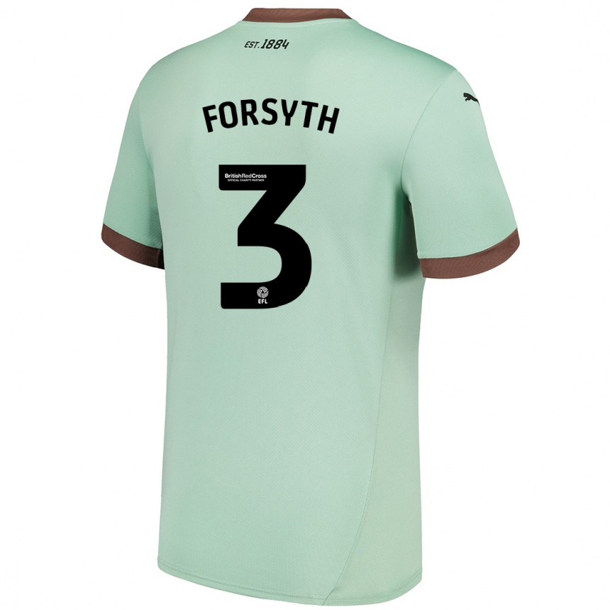 Kinder Fußball Craig Forsyth #3 Blassgrün Auswärtstrikot Trikot 2024/25 T-Shirt Luxemburg