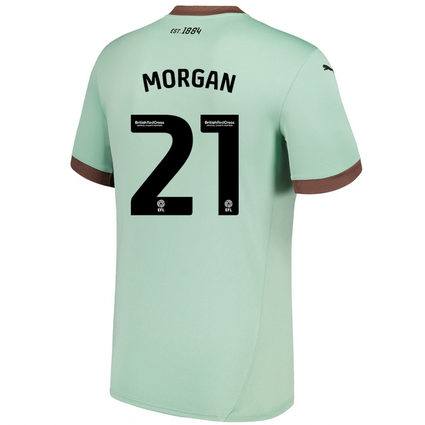 Kinder Fußball Sarah Morgan #21 Blassgrün Auswärtstrikot Trikot 2024/25 T-Shirt Luxemburg