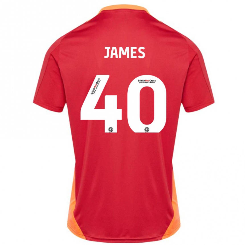 Kinder Fußball Ed James #40 Blau Cremeweiß Auswärtstrikot Trikot 2024/25 T-Shirt Luxemburg