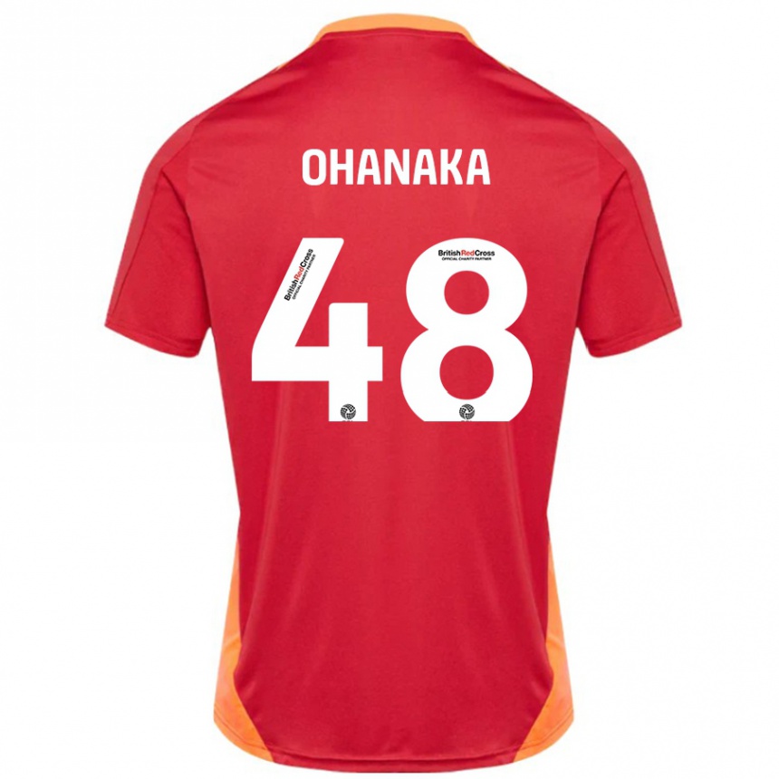 Kinder Fußball Santino Ohanaka #48 Blau Cremeweiß Auswärtstrikot Trikot 2024/25 T-Shirt Luxemburg