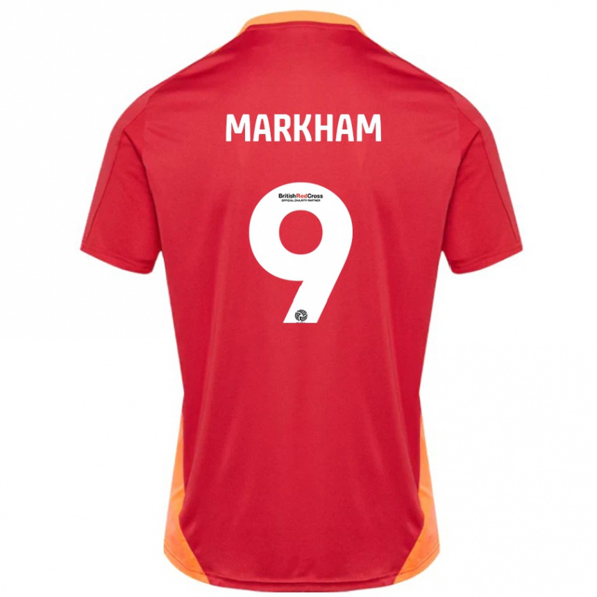 Kinder Fußball Jenna Markham #9 Blau Cremeweiß Auswärtstrikot Trikot 2024/25 T-Shirt Luxemburg