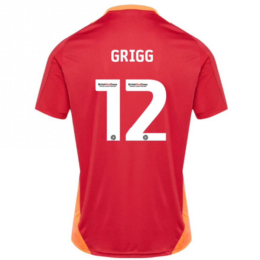 Kinder Fußball Katie Grigg #12 Blau Cremeweiß Auswärtstrikot Trikot 2024/25 T-Shirt Luxemburg