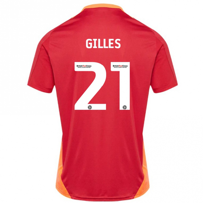 Kinder Fußball Sophie Gilles #21 Blau Cremeweiß Auswärtstrikot Trikot 2024/25 T-Shirt Luxemburg