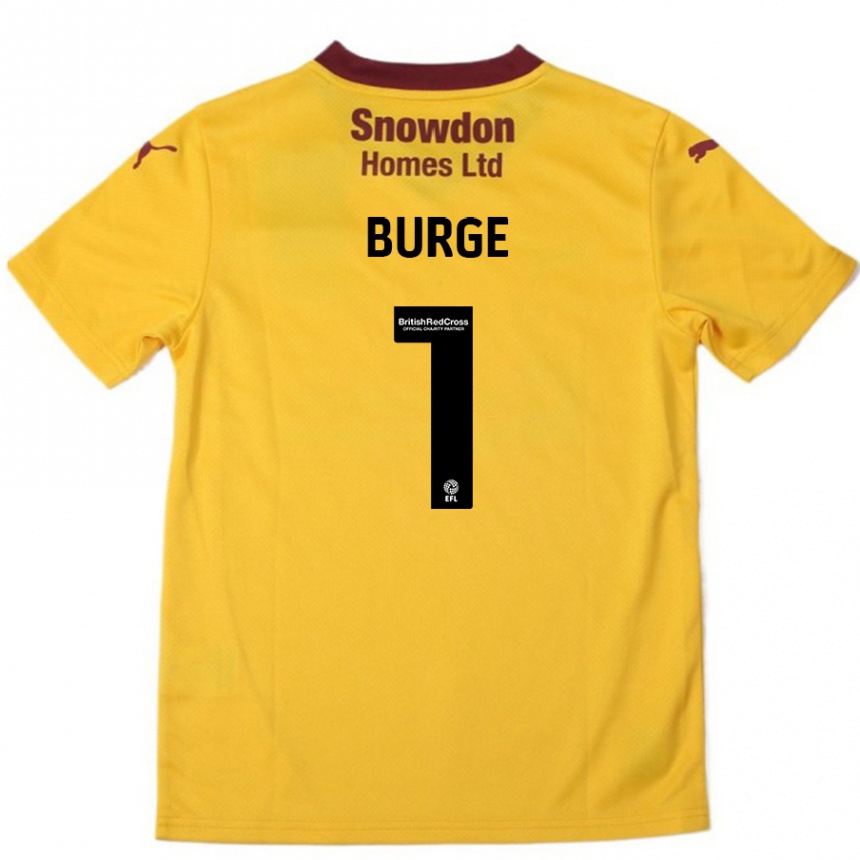 Kinder Fußball Lee Burge #1 Orange Burgunderrot Auswärtstrikot Trikot 2024/25 T-Shirt Luxemburg