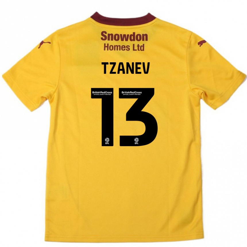 Kinder Fußball Nik Tzanev #13 Orange Burgunderrot Auswärtstrikot Trikot 2024/25 T-Shirt Luxemburg