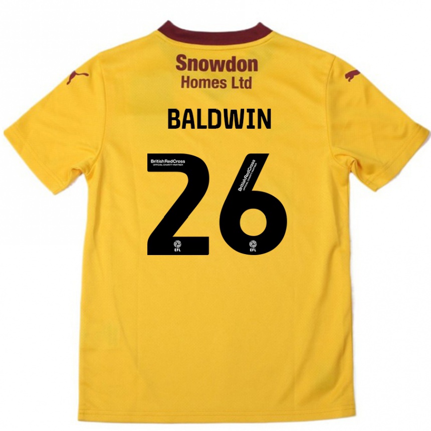 Kinder Fußball Jack Baldwin #26 Orange Burgunderrot Auswärtstrikot Trikot 2024/25 T-Shirt Luxemburg