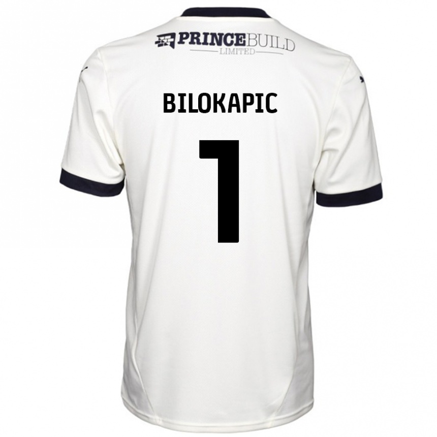 Kinder Fußball Nicholas Bilokapic #1 Cremeweiß Schwarz Auswärtstrikot Trikot 2024/25 T-Shirt Luxemburg