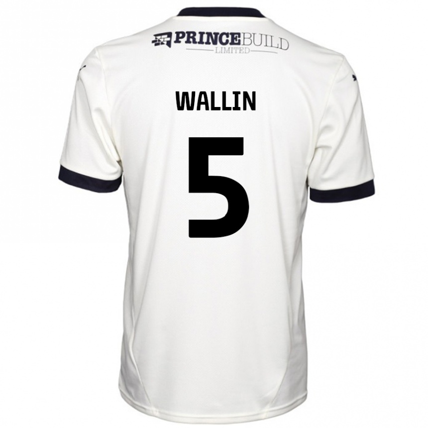 Kinder Fußball Oscar Wallin #5 Cremeweiß Schwarz Auswärtstrikot Trikot 2024/25 T-Shirt Luxemburg