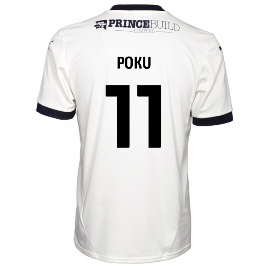 Kinder Fußball Kwame Poku #11 Cremeweiß Schwarz Auswärtstrikot Trikot 2024/25 T-Shirt Luxemburg