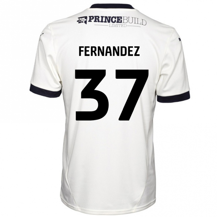 Kinder Fußball Emmanuel Fernandez #37 Cremeweiß Schwarz Auswärtstrikot Trikot 2024/25 T-Shirt Luxemburg