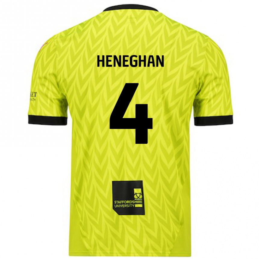 Kinder Fußball Ben Heneghan #4 Fluoreszierend Grün Auswärtstrikot Trikot 2024/25 T-Shirt Luxemburg