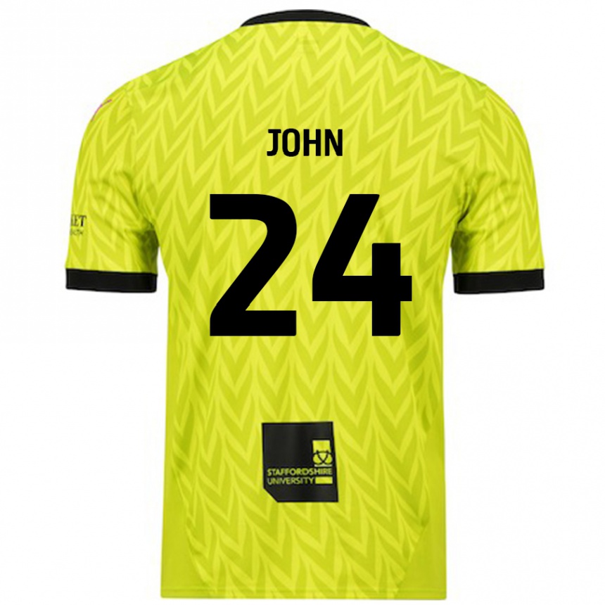 Kinder Fußball Kyle John #24 Fluoreszierend Grün Auswärtstrikot Trikot 2024/25 T-Shirt Luxemburg