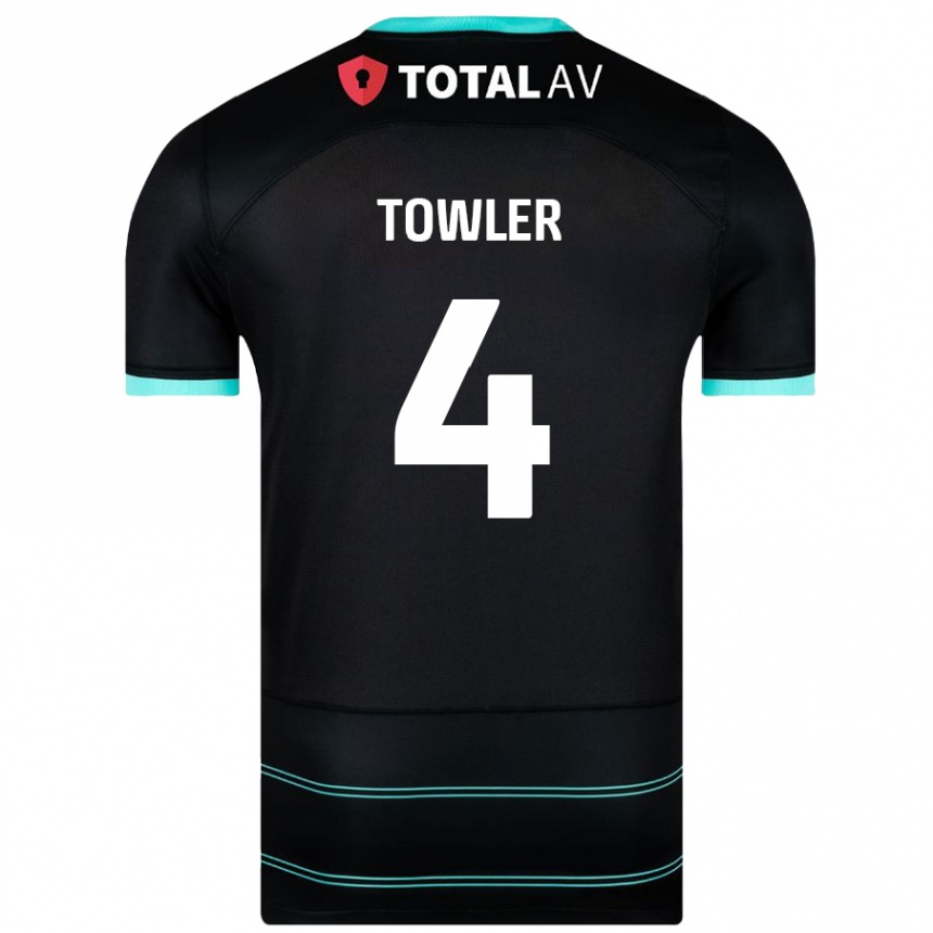 Kinder Fußball Ryley Towler #4 Schwarz Auswärtstrikot Trikot 2024/25 T-Shirt Luxemburg