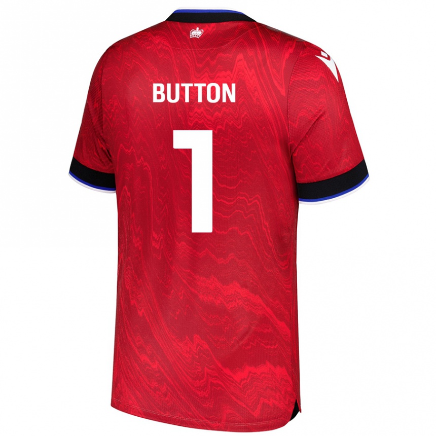 Kinder Fußball David Button #1 Rot Schwarz Auswärtstrikot Trikot 2024/25 T-Shirt Luxemburg