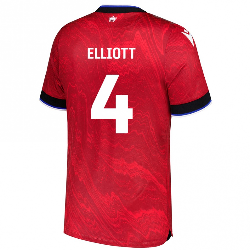 Kinder Fußball Ben Elliott #4 Rot Schwarz Auswärtstrikot Trikot 2024/25 T-Shirt Luxemburg