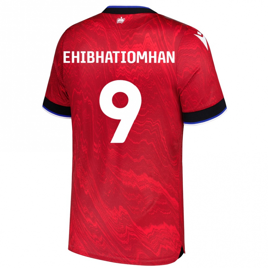 Kinder Fußball Kelvin Ehibhatiomhan #9 Rot Schwarz Auswärtstrikot Trikot 2024/25 T-Shirt Luxemburg