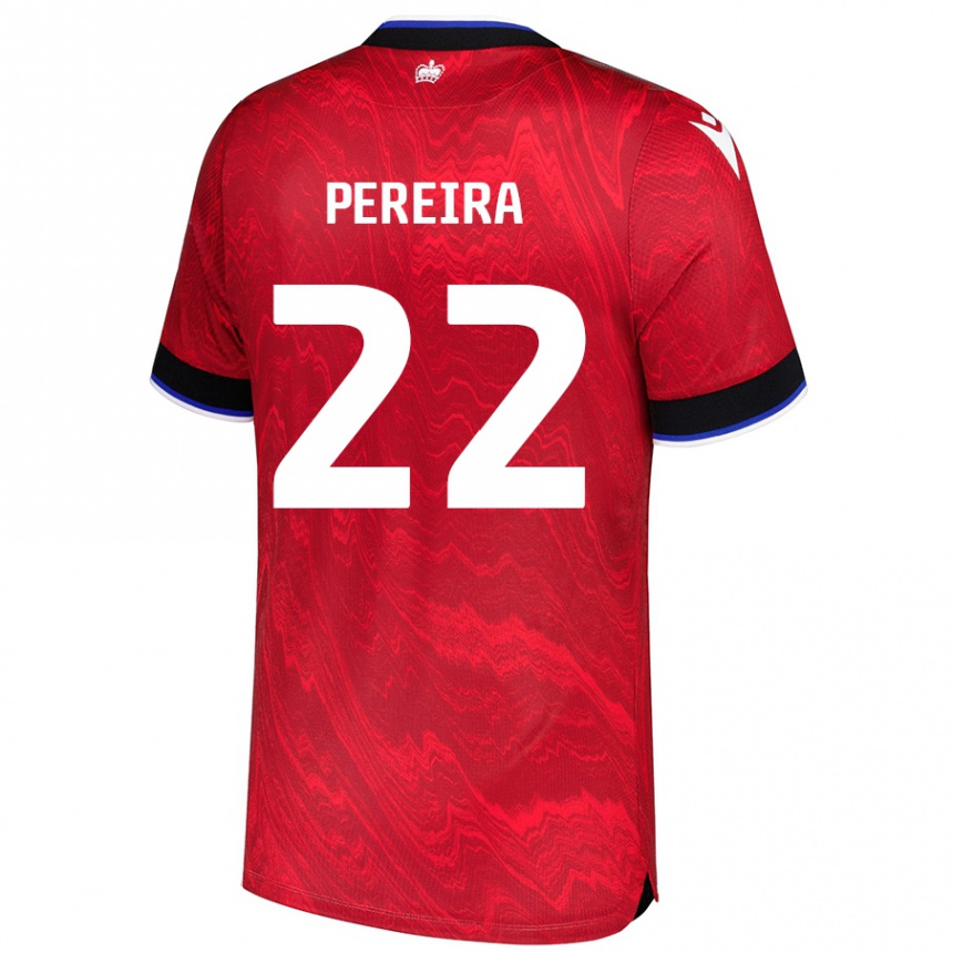 Kinder Fußball Joel Pereira #22 Rot Schwarz Auswärtstrikot Trikot 2024/25 T-Shirt Luxemburg