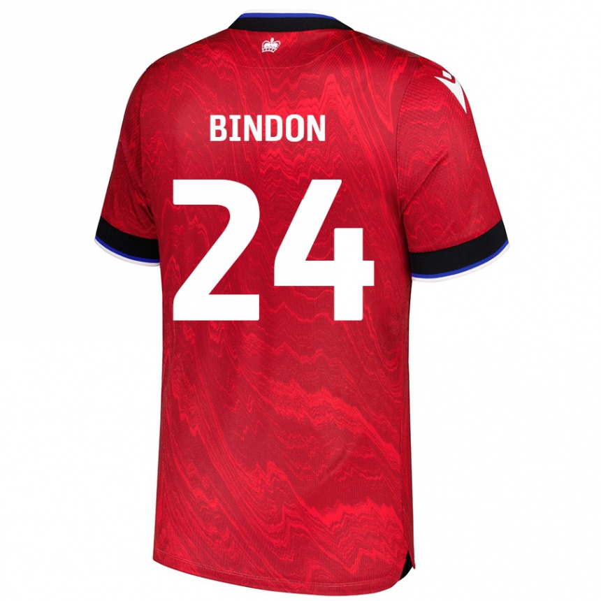 Kinder Fußball Tyler Bindon #24 Rot Schwarz Auswärtstrikot Trikot 2024/25 T-Shirt Luxemburg