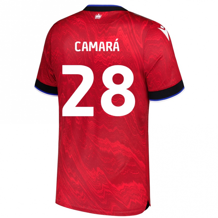 Kinder Fußball Mamadi Camará #28 Rot Schwarz Auswärtstrikot Trikot 2024/25 T-Shirt Luxemburg