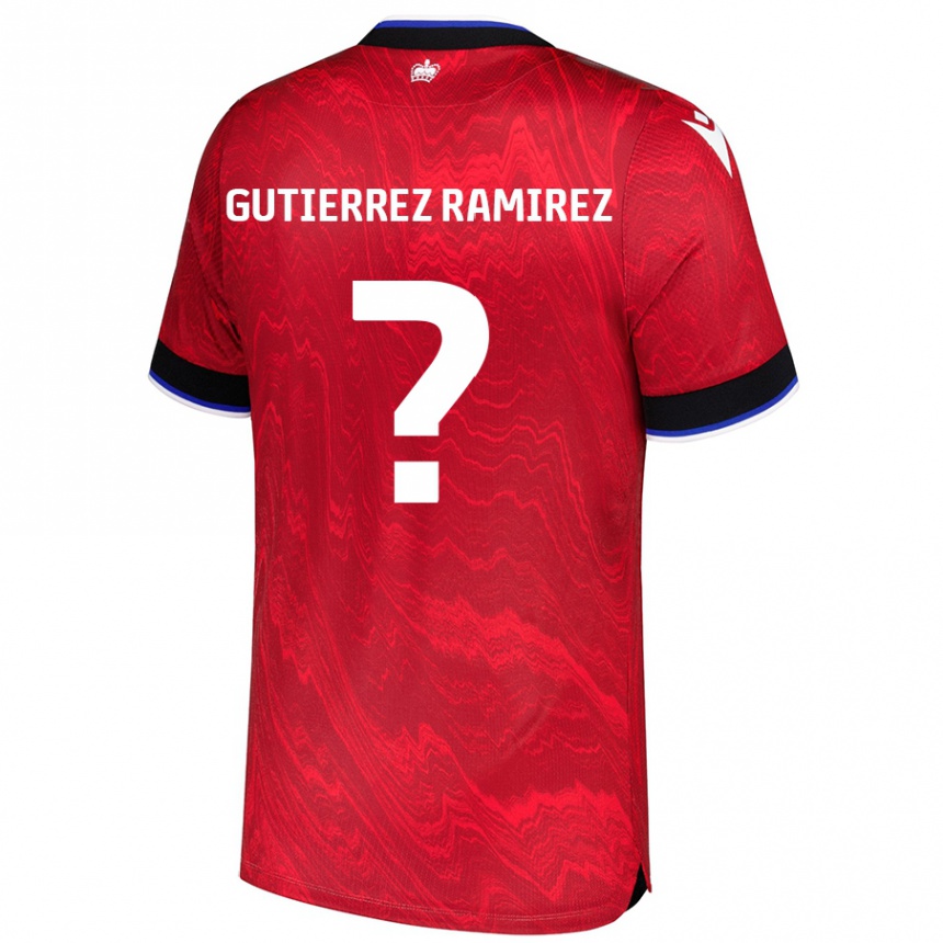 Kinder Fußball William Gutierrez Ramirez #0 Rot Schwarz Auswärtstrikot Trikot 2024/25 T-Shirt Luxemburg