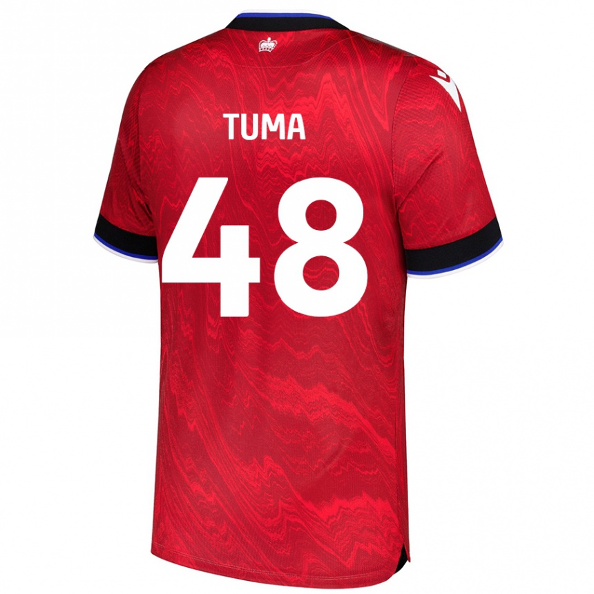 Kinder Fußball Basil Tuma #48 Rot Schwarz Auswärtstrikot Trikot 2024/25 T-Shirt Luxemburg