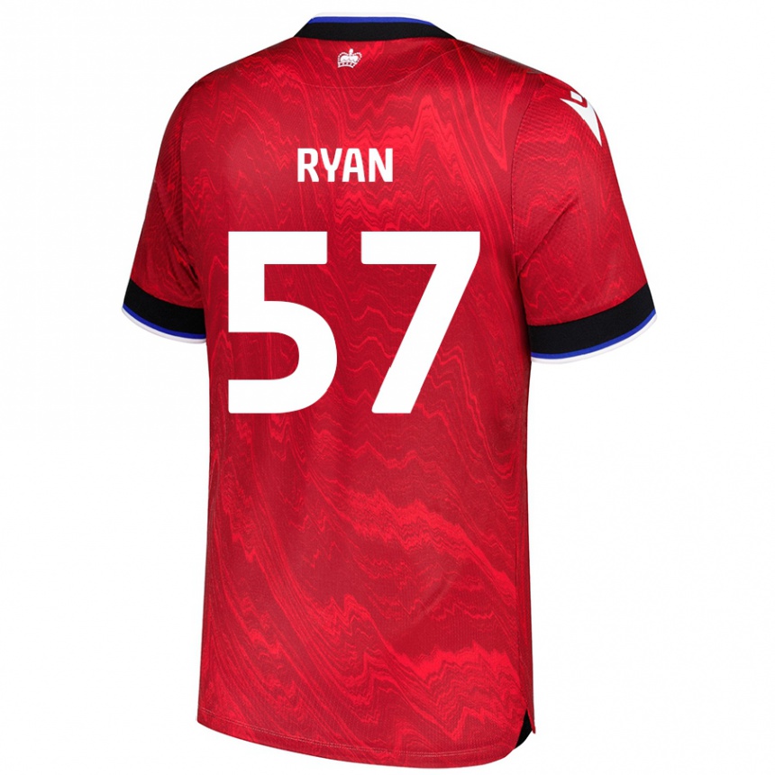 Kinder Fußball John Ryan #57 Rot Schwarz Auswärtstrikot Trikot 2024/25 T-Shirt Luxemburg