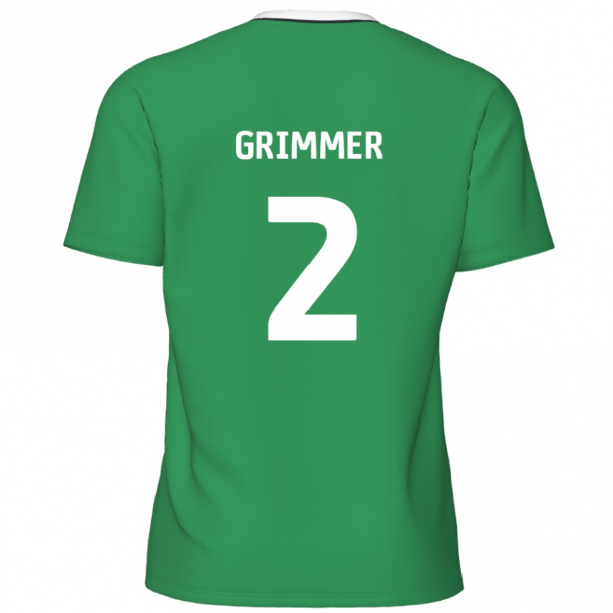 Kinder Fußball Jack Grimmer #2 Grün Weiße Streifen Auswärtstrikot Trikot 2024/25 T-Shirt Luxemburg