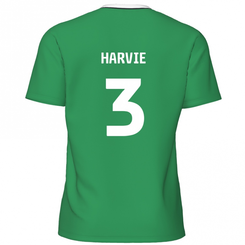 Kinder Fußball Daniel Harvie #3 Grün Weiße Streifen Auswärtstrikot Trikot 2024/25 T-Shirt Luxemburg