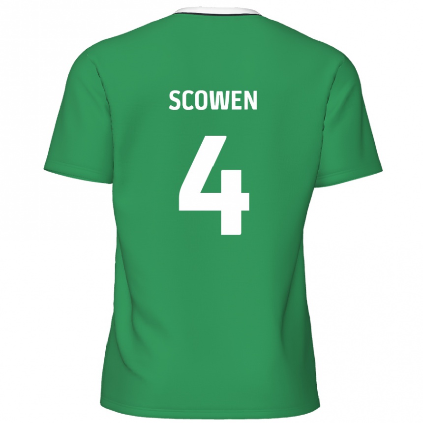 Kinder Fußball Josh Scowen #4 Grün Weiße Streifen Auswärtstrikot Trikot 2024/25 T-Shirt Luxemburg