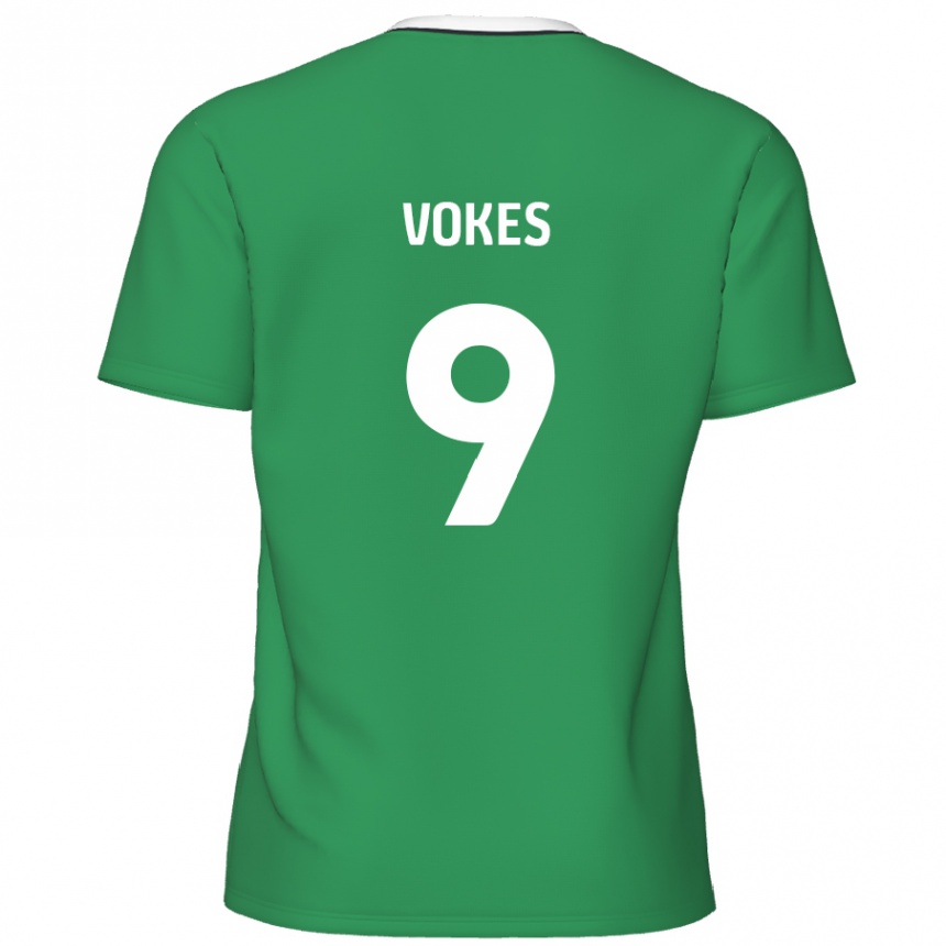 Kinder Fußball Sam Vokes #9 Grün Weiße Streifen Auswärtstrikot Trikot 2024/25 T-Shirt Luxemburg