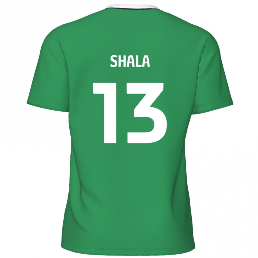 Kinder Fußball Laurence Shala #13 Grün Weiße Streifen Auswärtstrikot Trikot 2024/25 T-Shirt Luxemburg