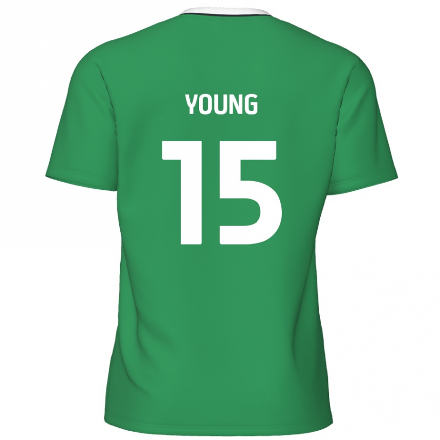 Kinder Fußball Jack Young #15 Grün Weiße Streifen Auswärtstrikot Trikot 2024/25 T-Shirt Luxemburg