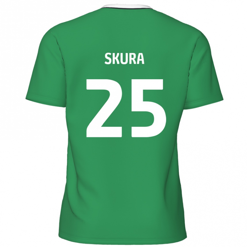 Kinder Fußball Declan Skura #25 Grün Weiße Streifen Auswärtstrikot Trikot 2024/25 T-Shirt Luxemburg