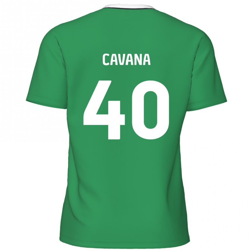 Kinder Fußball Max Cavana #40 Grün Weiße Streifen Auswärtstrikot Trikot 2024/25 T-Shirt Luxemburg