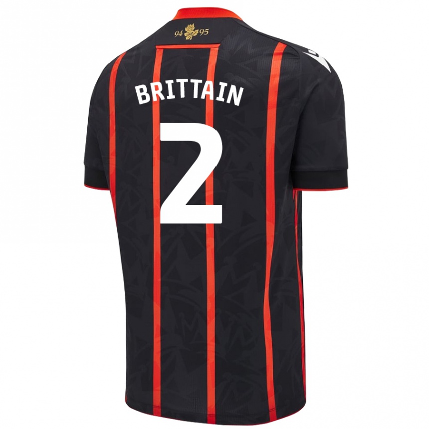 Kinder Fußball Callum Brittain #2 Schwarz Rot Auswärtstrikot Trikot 2024/25 T-Shirt Luxemburg