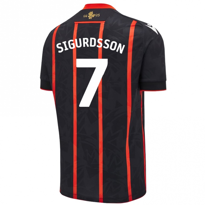 Kinder Fußball Arnór Sigurdsson #7 Schwarz Rot Auswärtstrikot Trikot 2024/25 T-Shirt Luxemburg